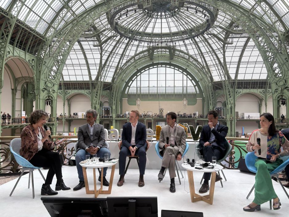 Business Schools for Climate Leadership session at ChangeNOW - Eloïc Peyrache (HEC Paris) Francisco Veloso (INSEAD), Lee Newman (IE Business School), and Concepción Galdón and Fernanda Accorsi (IESE Business School), April 26 - Paris Grand Palais