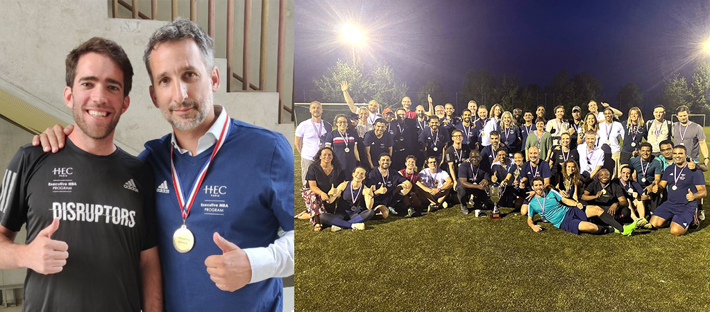 Two images, Luca with the dean, and luca with his classmates