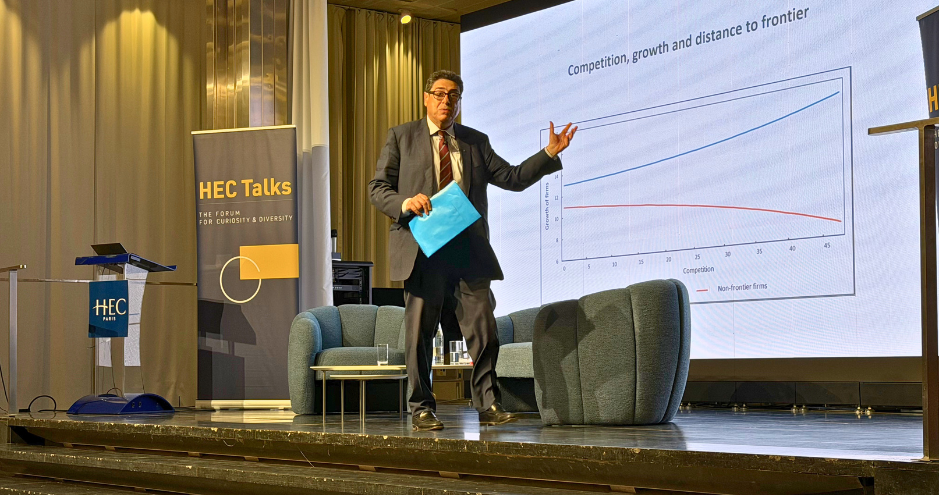 Conference of Nobel Laureate Philippe Aghion at HEC Paris on : “Do ideas become harder to find?” Slide on Competition policy and innovation - September 14, 2026 - c HEC Paris