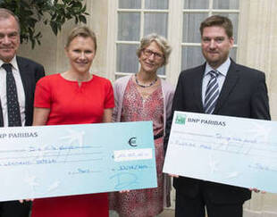 François Debiesse, Président of the Fondation de l'Orangerie for Philanthropy, BNP Paribas, Président of the Jury; Laurence Lehmann-Ortega; Mrs Pierre Vernimmen and Florian Hoos. ©HECParis