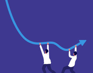 dessin vectoriel de deux personnes tenant une flèche représentant la croissance économique