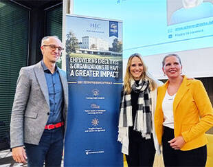 Three experts discussing AI and workplace transformation.