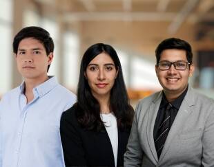 MBA students Javier Pomiano, Mariko Nakata and Priyam Agarwal