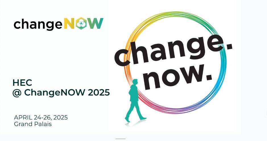 ChangeNOW 2025 visual: dates, venue, colorful logo with walking silhouette.