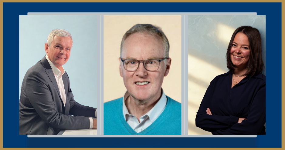 Photomontage de trois portraits : François Pelen (cofondateur de Point Vision), Etienne Krieger (professeur à HEC Paris), et Laure Miribel (directrice générale déléguée de MPH1865).