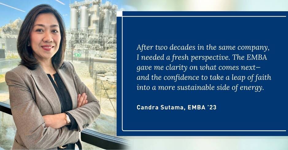EMBA alumna Candra Sutama and quote