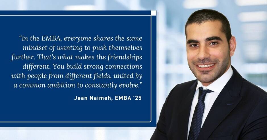 Headshot of Jean Naimeh with a quote